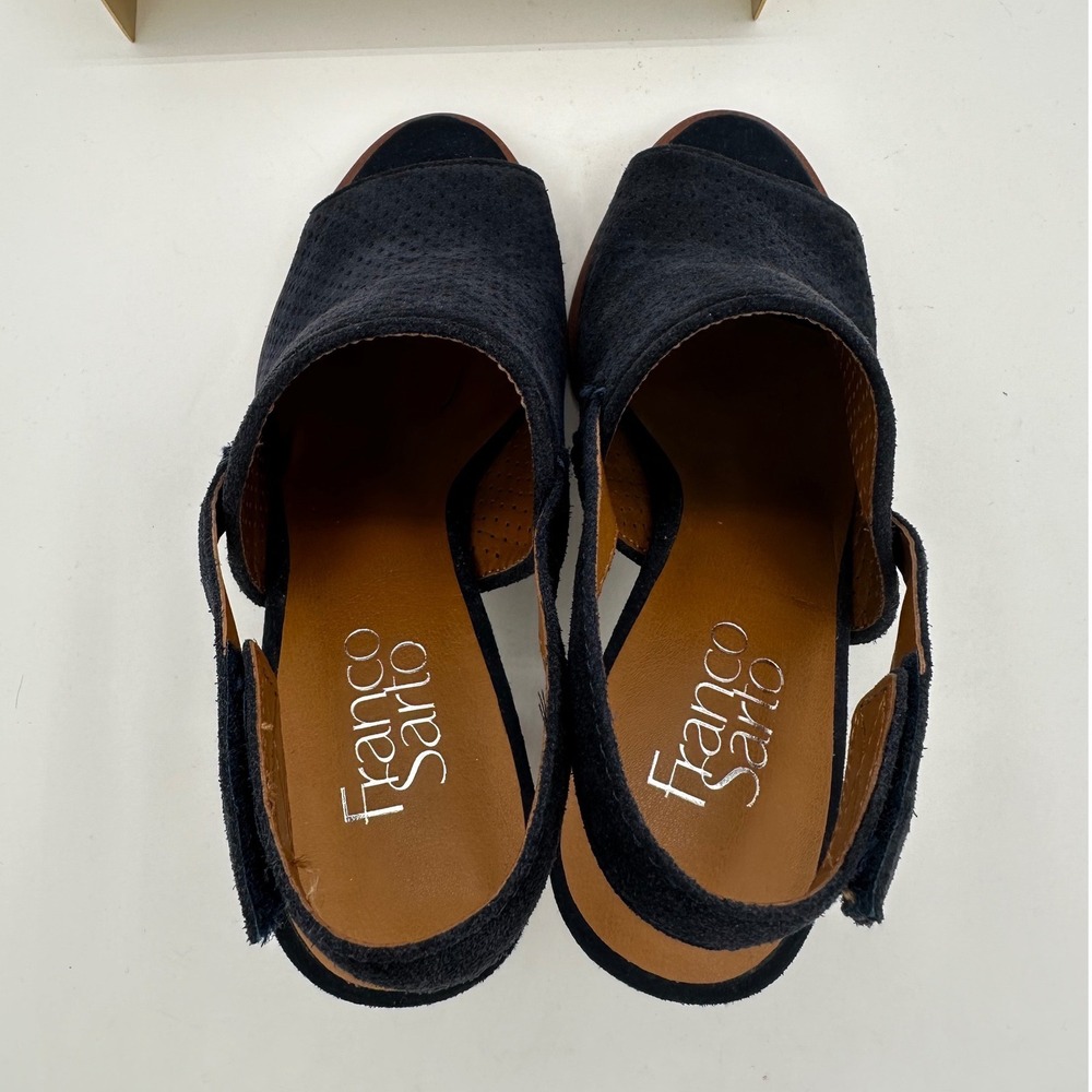 FRANCO SARTO Austin Navy Blue Suede Perforated Lug High Heel Slingback Sandals 7 - Picture 4 of 13